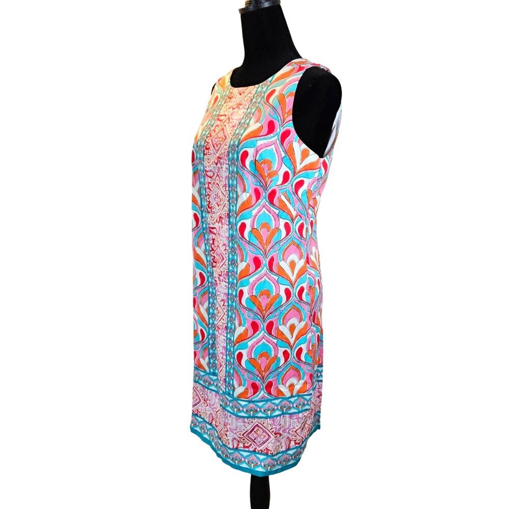 London Times Womens Sleeveless Shift Dress Pink Multicolor Geometric Size 6 - Picture 6 of 11